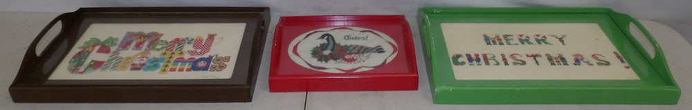 Lot of Needlework Painted Frame Serving Trays (1 of 6)