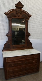 Antique Walnut Victorian Marble Top Dresser with Mirror