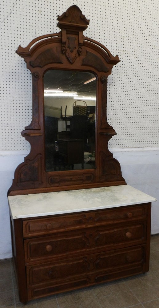Antique Walnut Victorian Marble Top Dresser with Mirror (1 of 8)