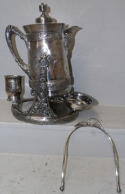 Antique Silver Plated Victorian Tilting Pitcher on Stand, (As Is)