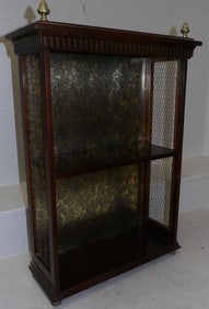 Mahogany & Wire Mesh Wall Hanging Shelf