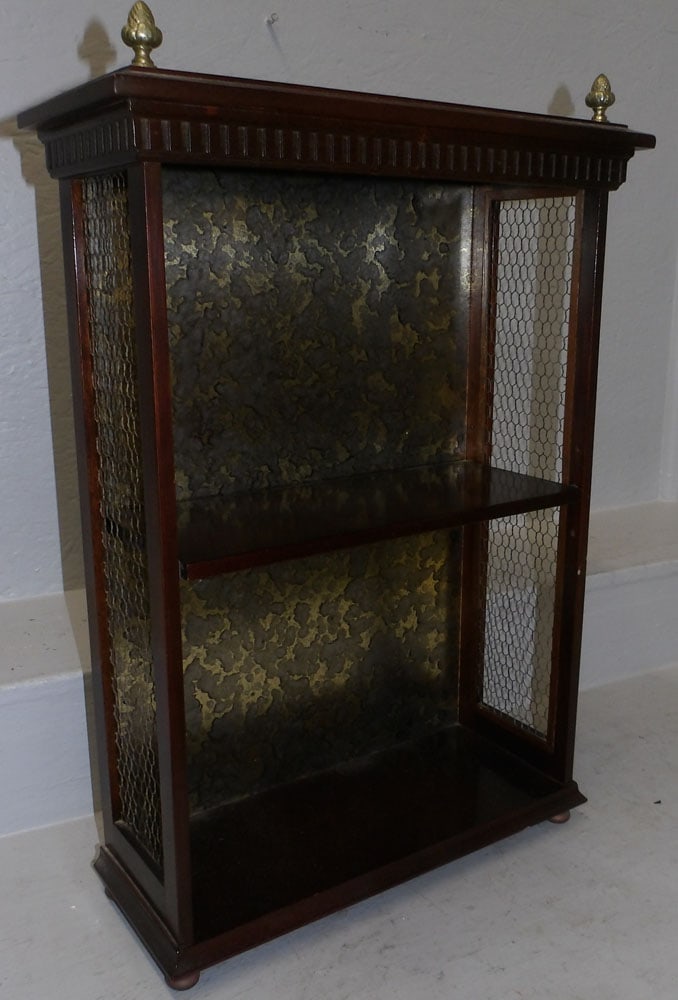 Mahogany & Wire Mesh Wall Hanging Shelf (1 of 3)