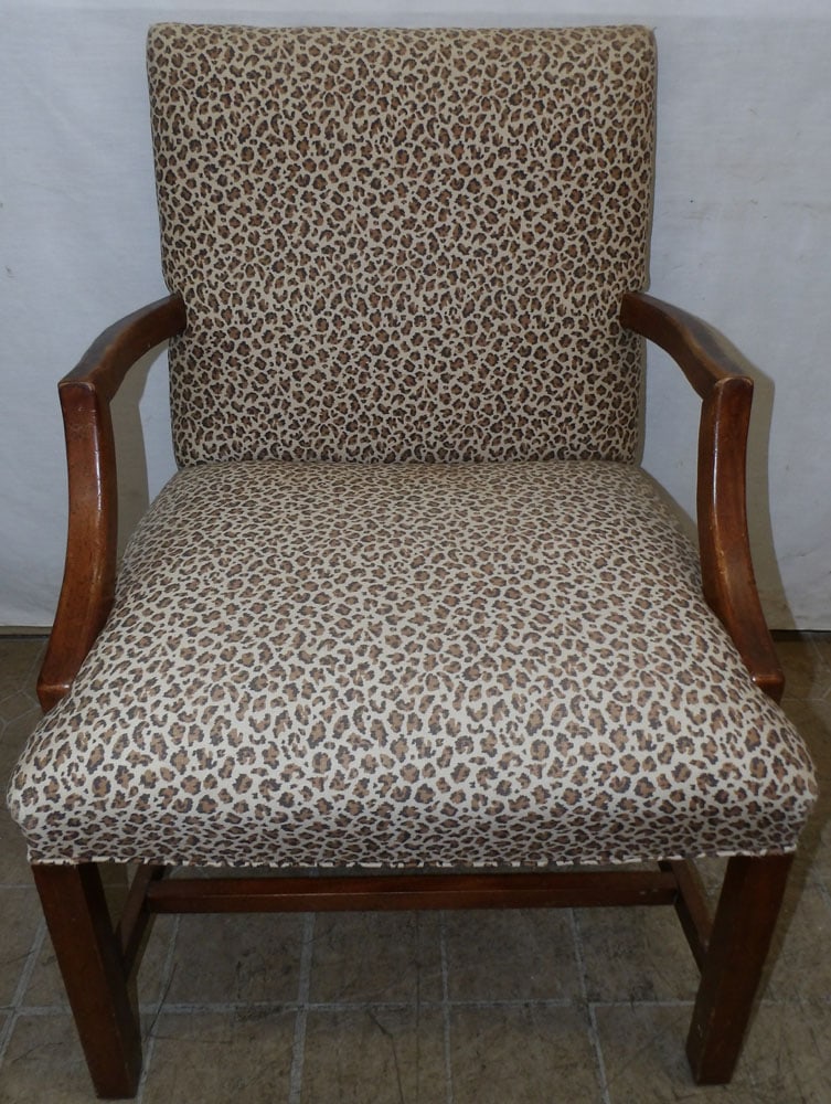 Mahogany & Leopard Print Upholstered Arm Chair (1 of 5)