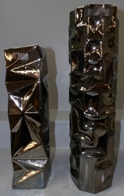 Two Modern Silver Luster Vases