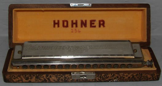 64 German Chromonica by M. Hohner in Burl Wood Case