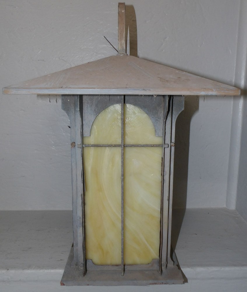 Painted Metal & Slag Glass Wall Sconce: Painted Metal & Slag Glass Wall Sconce. 17" H "ALL DESCRIPTIONS AND ANY CONDITION STATEMENT GIVEN BY LANGSTON AUCTION GALLERY ARE STRICTLY OPINIONS AND LANGSTON'S SHALL HAVE NO RESPONSIBILITY FOR ERRO
