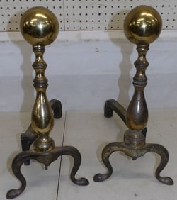 Brass Cannonball Andirons