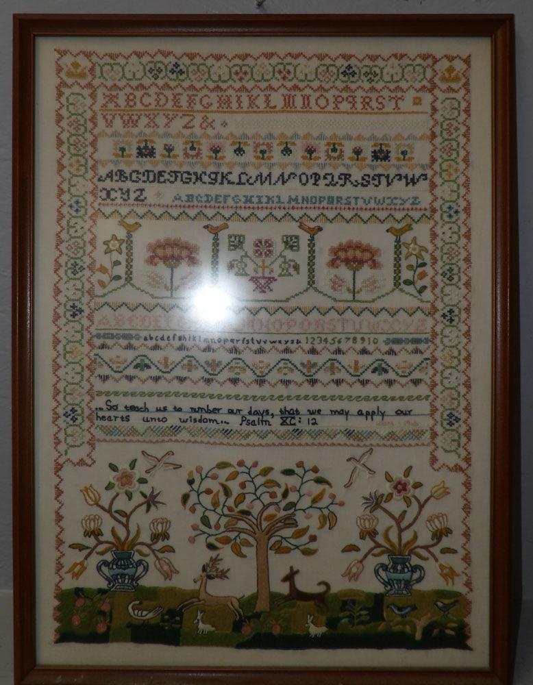 Framed Needlework Sampler Dated 1966 (1 of 4)