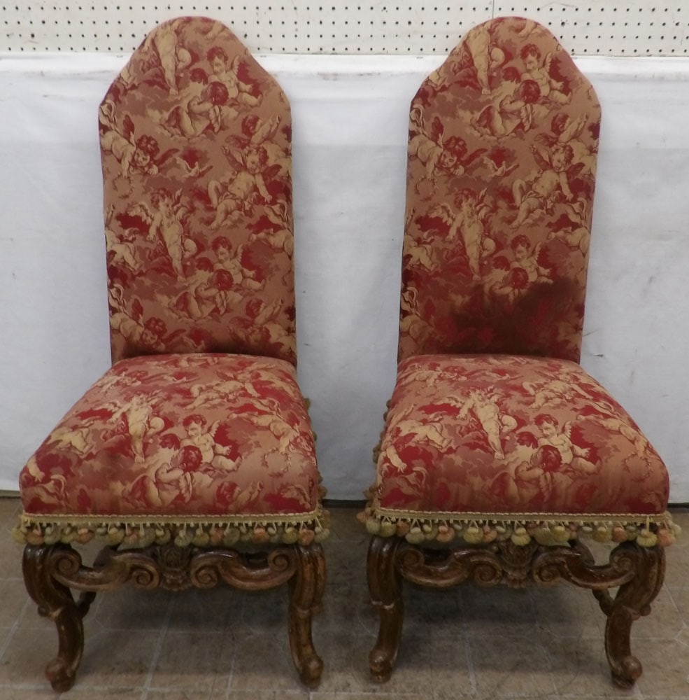 Pair of Carved Walnut & Upholstered Side Chairs (1 of 7)
