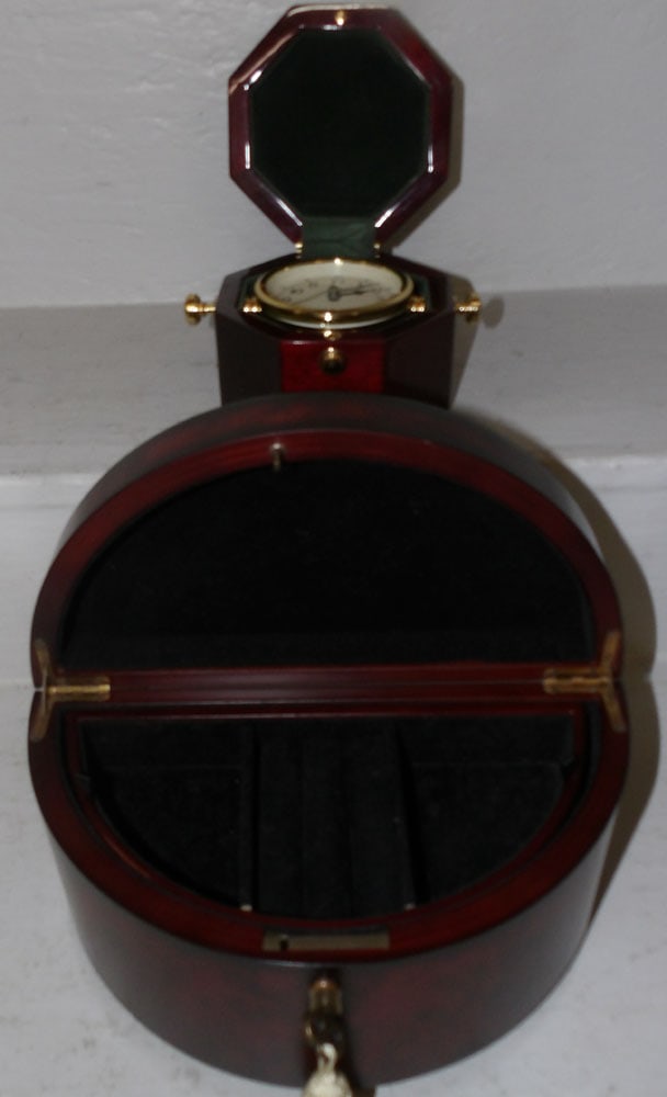 Decorative Ship Clock in Case & Bombay Wood Jewelry Box (1 of 8)