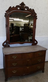 Antique Walnut Victorian Marble Top Dresser with Mirror