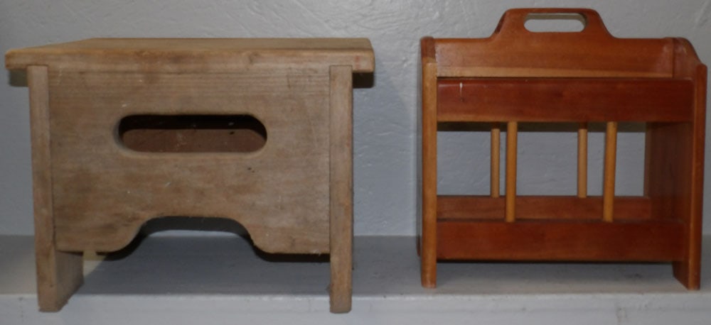 Cherry Magazine Stand & Stool: Cherry Magazine Stand & Stool. Up to 16" W 11" D 12" H "ALL DESCRIPTIONS AND ANY CONDITION STATEMENT GIVEN BY LANGSTON AUCTION GALLERY ARE STRICTLY OPINIONS AND LANGSTON'S SHALL HAVE NO RESPONSIBILITY