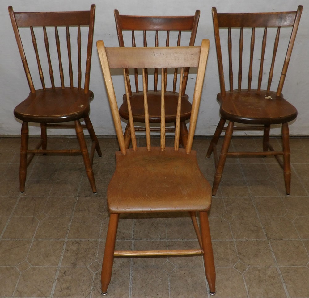 Set of Four Antique Plank Bottom Dining Chairs (1 of 4)