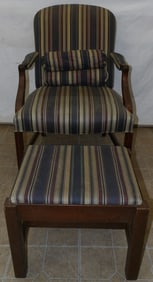 Mahogany & Upholstered Arm Chair & Ottoman