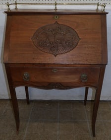 Antique Walnut Desk with Brass Gallery