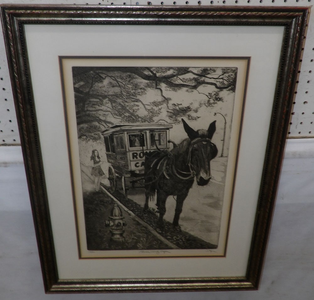 Framed Black & White Etching "Roman Candy Wagon" (1 of 5)