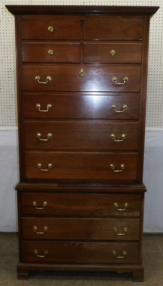 Cherry One Piece TV Cabinet with Drop Front: Cherry One Piece TV Cabinet with Drop Front . 39" W 20 1/4" D 76" H "ALL DESCRIPTIONS AND ANY CONDITION STATEMENT GIVEN BY LANGSTON AUCTION GALLERY ARE STRICTLY OPINIONS AND LANGSTON'S SHALL HAVE NO R