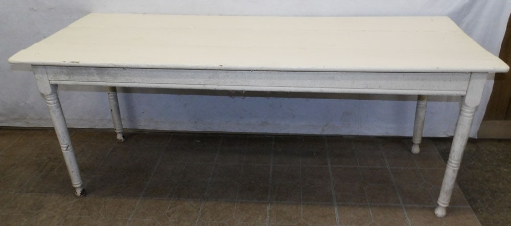 Painted Farm Table: Painted Farm Table. 72 1/4" W 28" D 28 1/2" H "ALL DESCRIPTIONS AND ANY CONDITION STATEMENT GIVEN BY LANGSTON AUCTION GALLERY ARE STRICTLY OPINIONS AND LANGSTON'S SHALL HAVE NO RESPONSIBILITY FOR ERRO