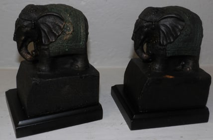Painted Metal Elephant Book Ends