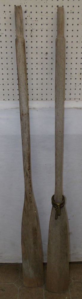 Pair of Oak Oars: Pair of Oak Oars. 60 1/4" L "ALL DESCRIPTIONS AND ANY CONDITION STATEMENT GIVEN BY LANGSTON AUCTION GALLERY ARE STRICTLY OPINIONS AND LANGSTON'S SHALL HAVE NO RESPONSIBILITY FOR ERRORS OR OMISSIONS. T