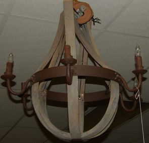 Metal & Wood Six Light Chandelier