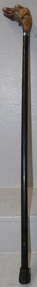 Painted Wood Walking Stick with Dog Head Handle (1 of 5)