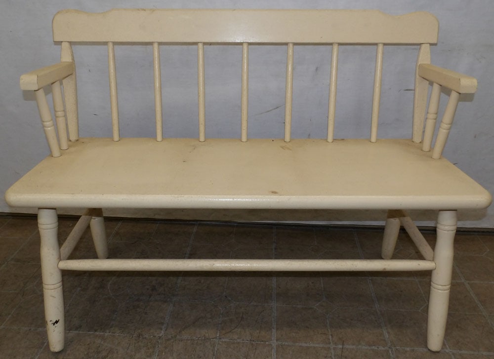 Painted Wood Bench: Painted Wood Bench . 44" W 19" D 32" H "ALL DESCRIPTIONS AND ANY CONDITION STATEMENT GIVEN BY LANGSTON AUCTION GALLERY ARE STRICTLY OPINIONS AND LANGSTON'S SHALL HAVE NO RESPONSIBILITY FOR ERRORS OR O