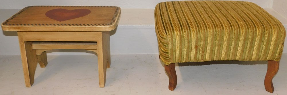 Painted Folk Art Wood Stool & Upholstered Top Stool (1 of 4)