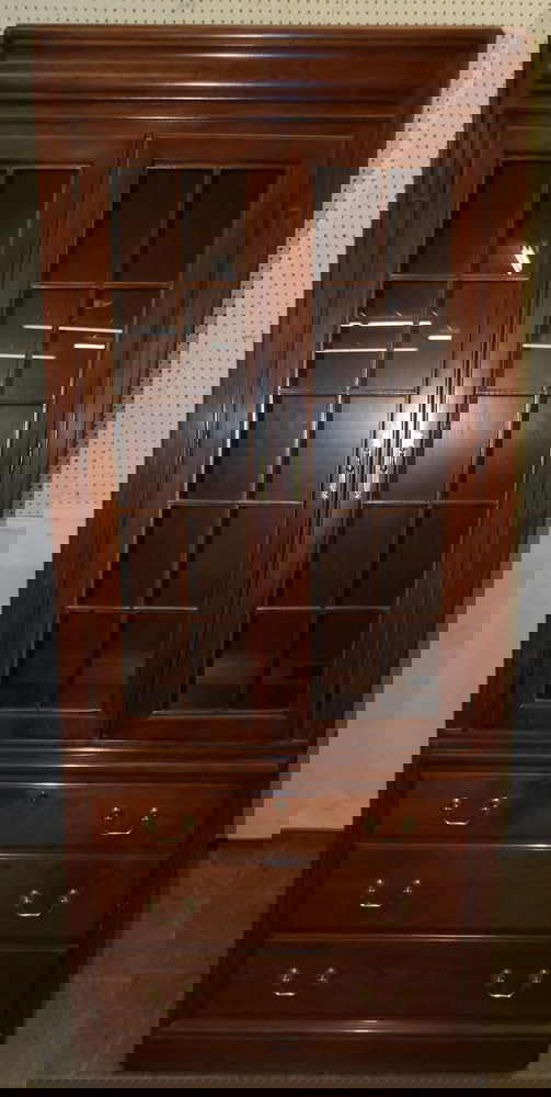 Cherry Glass Door Lighted Cabinet (1 of 8)