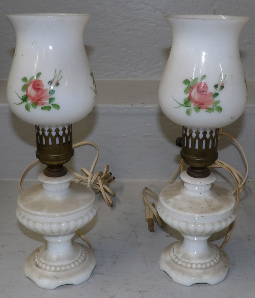Pair of Painted Milk Glass Lamps (1 of 4)