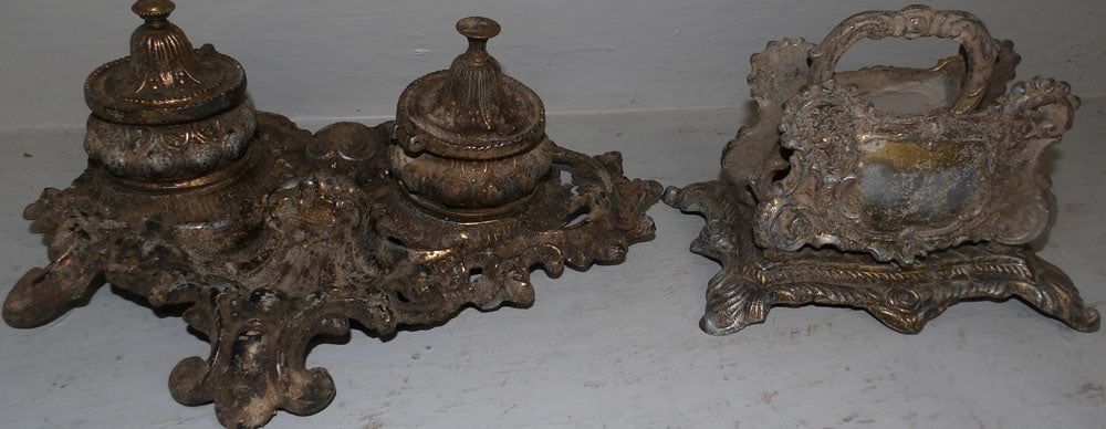 Painted Metal Ink Stand & Letter Holder (1 of 2)