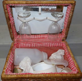 Wicker Picnic Basket with Contents