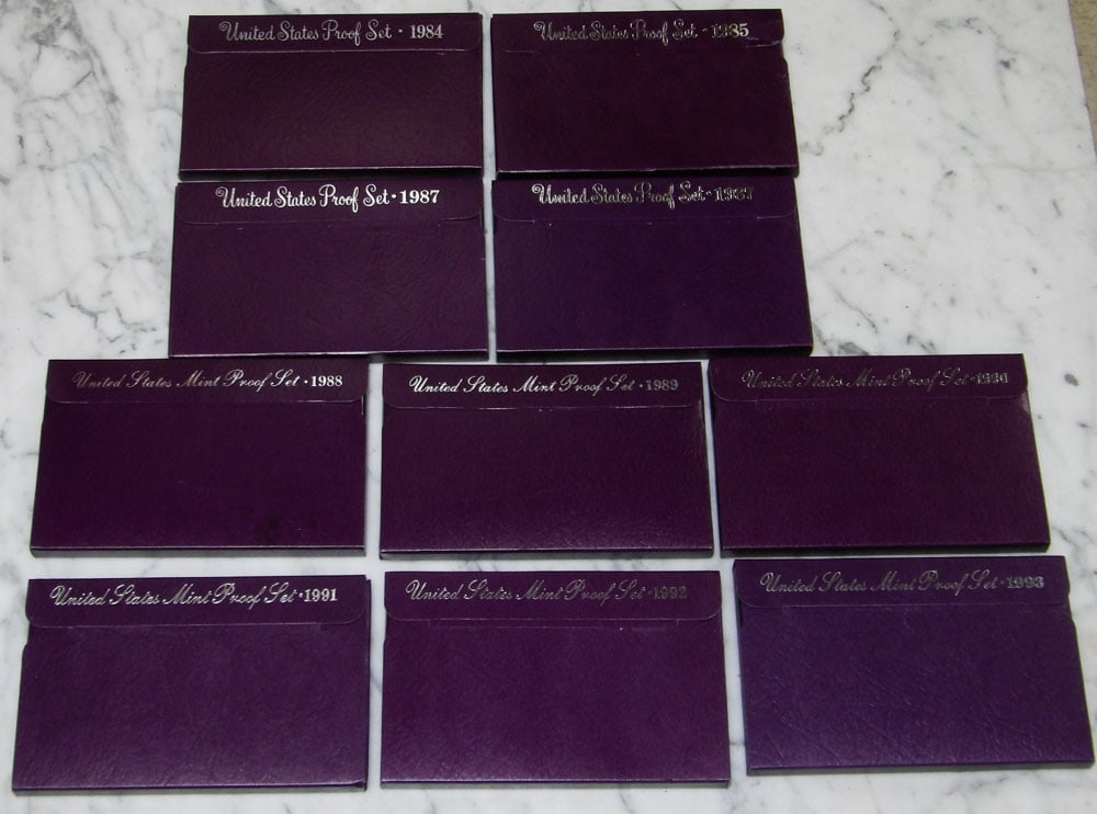Lot of 10 Proof Sets - Dates 1984 thru 1993, (Two are 1987) (1 of 5)