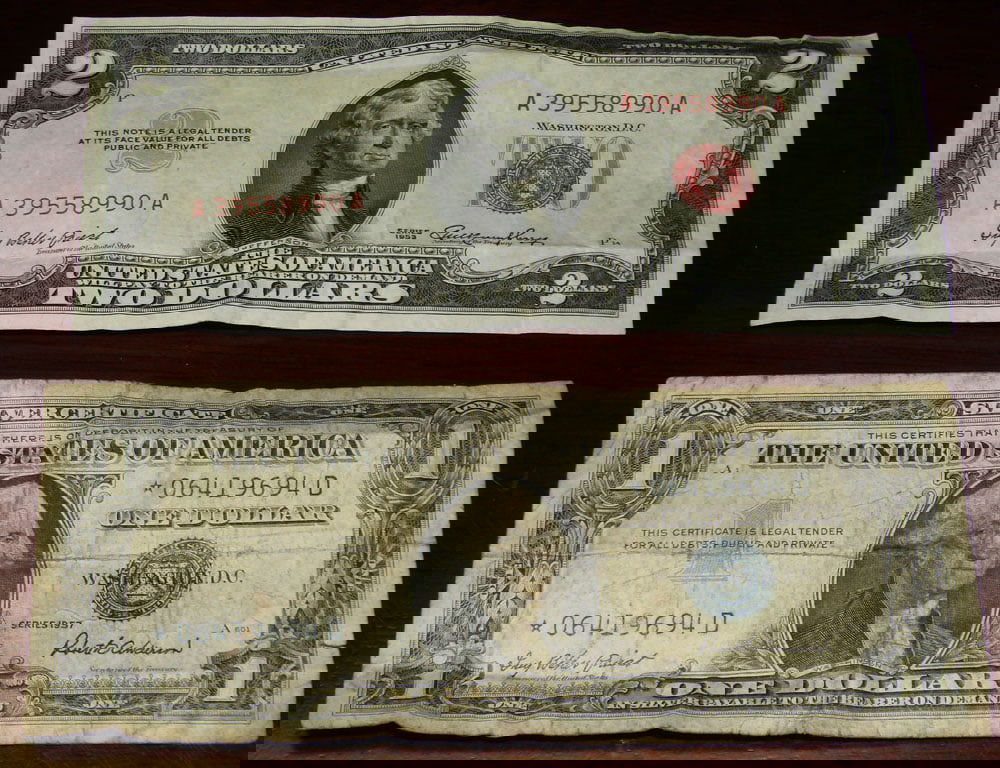 1953 Two Dollar Bill & 1957 One Dollar Silver Certificate (1 of 6)