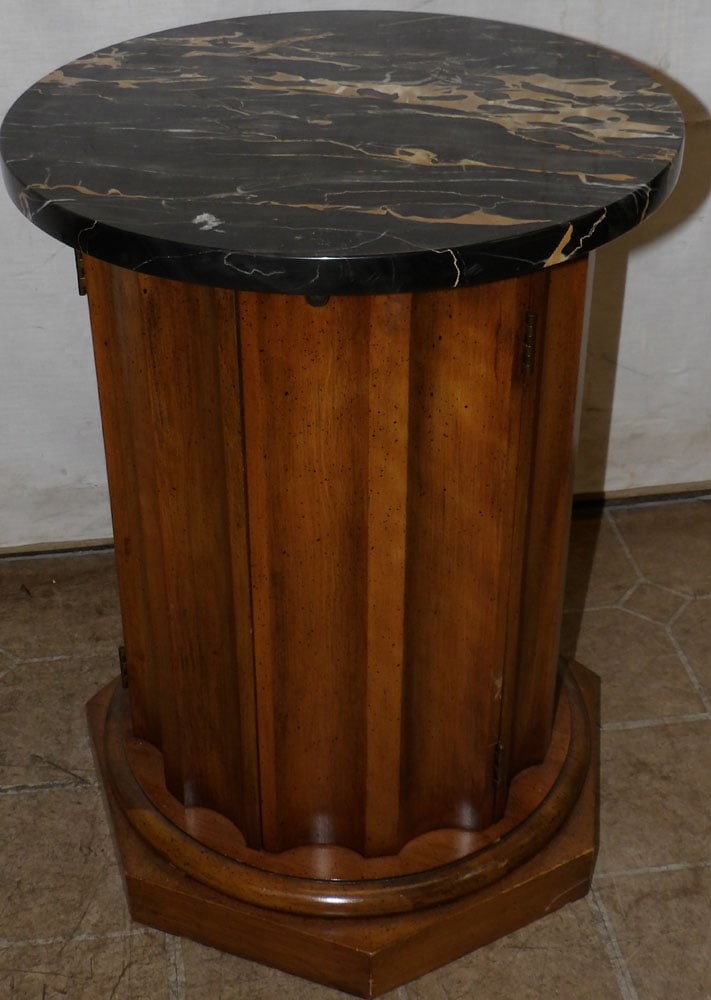 cherry round marble top stand with two doors (1 of 4)