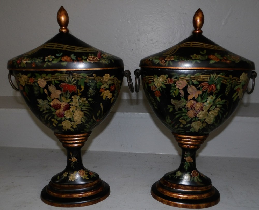 pair of painted metal covered urns (1 of 5)