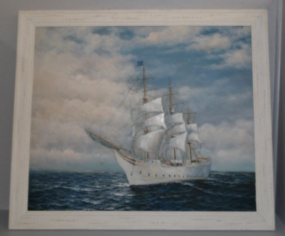 framed oil on board of clippers ship (1 of 4)