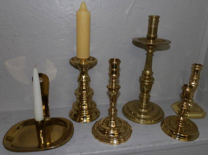 lot of Virginia Metalcrafters candlesticks: lot of Virginia Metalcrafters candlesticks. Up to 12 1/2" H "ALL DESCRIPTIONS AND ANY CONDITION STATEMENT GIVEN BY LANGSTON AUCTION GALLERY ARE STRICTLY OPINIONS AND LANGSTON'S SHALL HAVE NO RESPONSIB