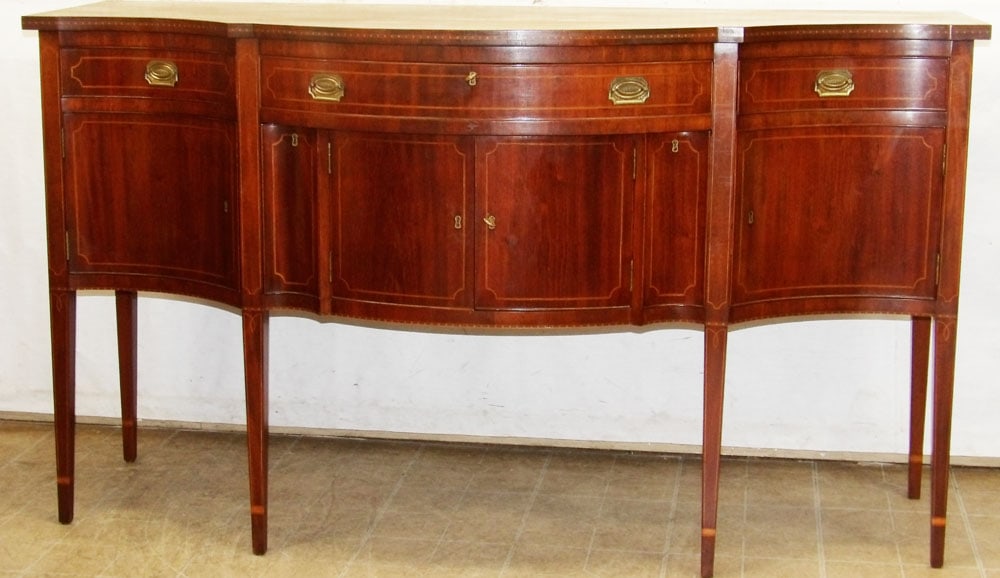 mahogany inlay bench made serpentine front sideboard with cellarette drawers (1 of 13)