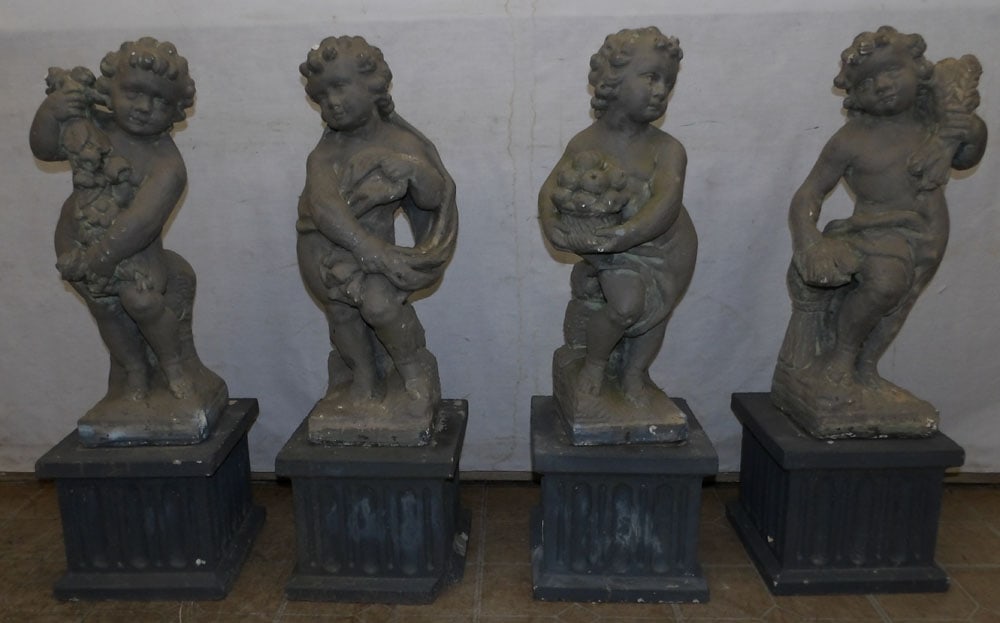 set of four cast concrete two part cherub on pedestal (1 of 5)