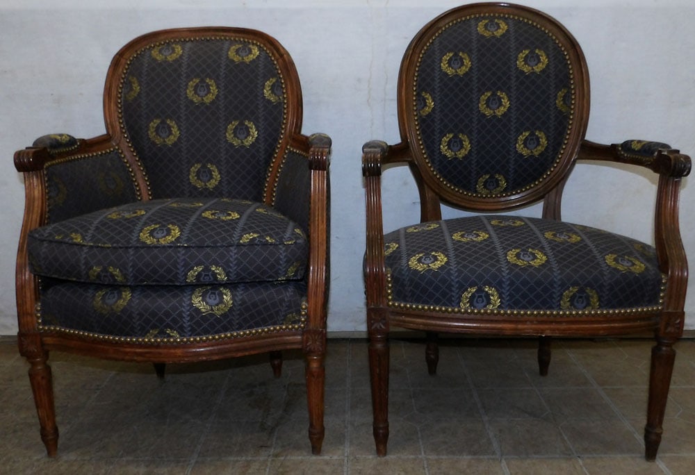 Two antique carved walnut French Fauteuils (1 of 6)