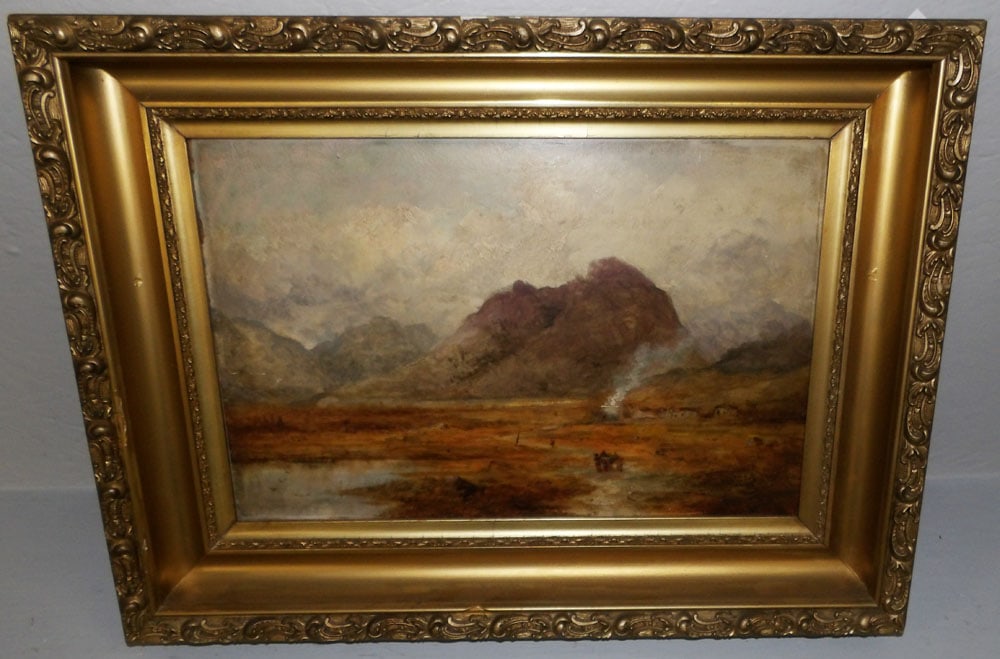 antique gilded frame oil on board farm scene (1 of 6)