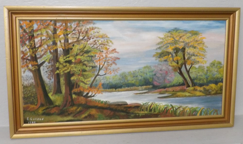 Framed Oil on Board River Scene Artist Signed (1 of 5)