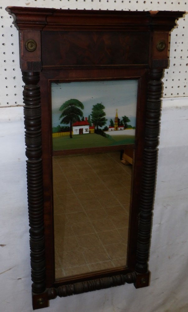 antique mahogany Federal mirror with reverse painted glass (1 of 3)