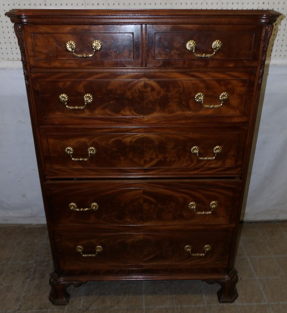 burled walnut 5 drawer chest (1 of 7)