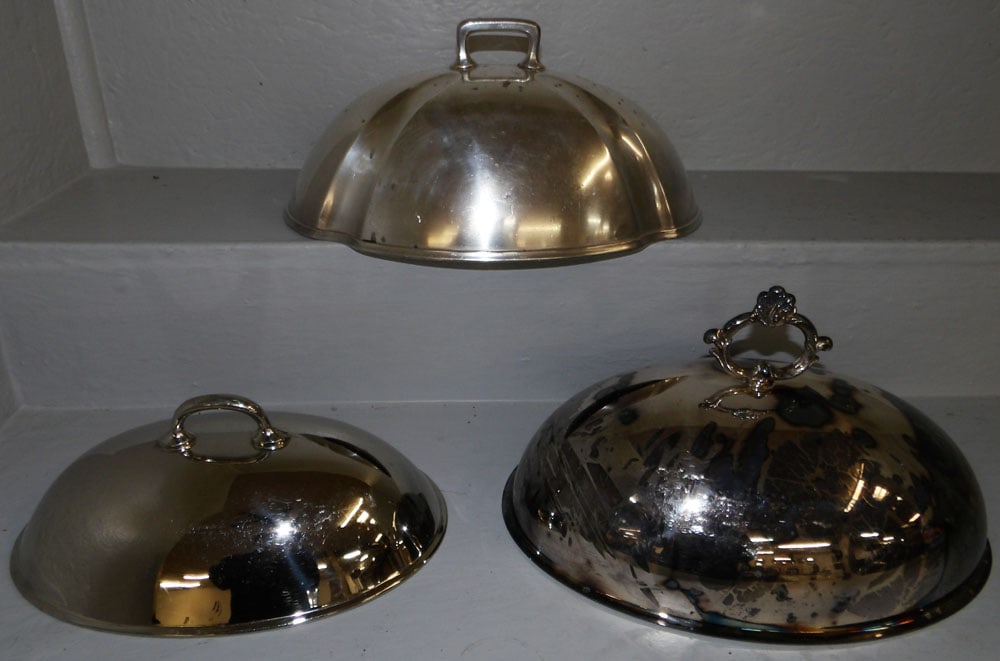 three silver plated meat domes (1 of 6)