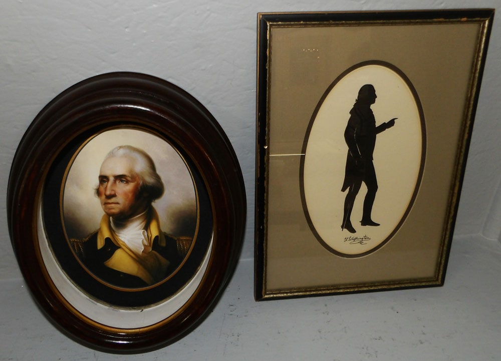 George Washington portrait in antique deep well walnut frame and framed silhouette (1 of 4)