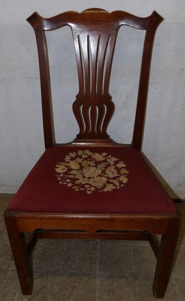 19th century walnut side chair with needlepoint seat (1 of 4)