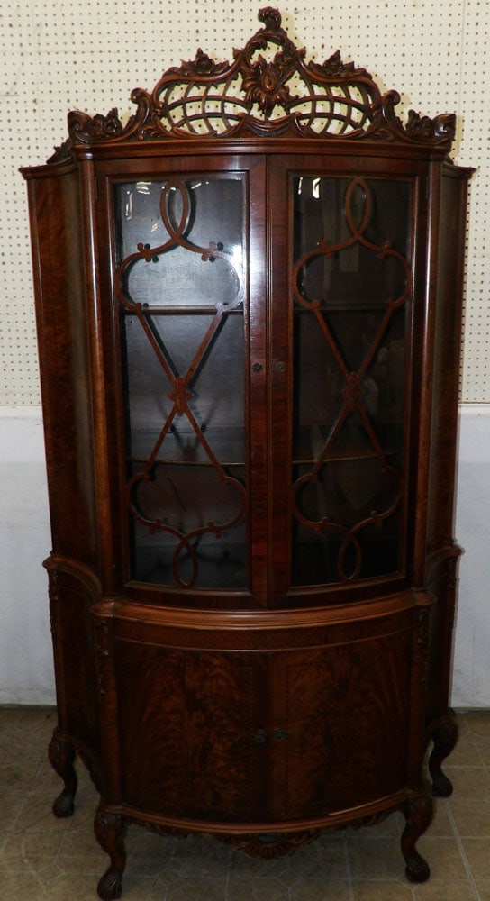 carved walnut glass door cabinet (1 of 6)