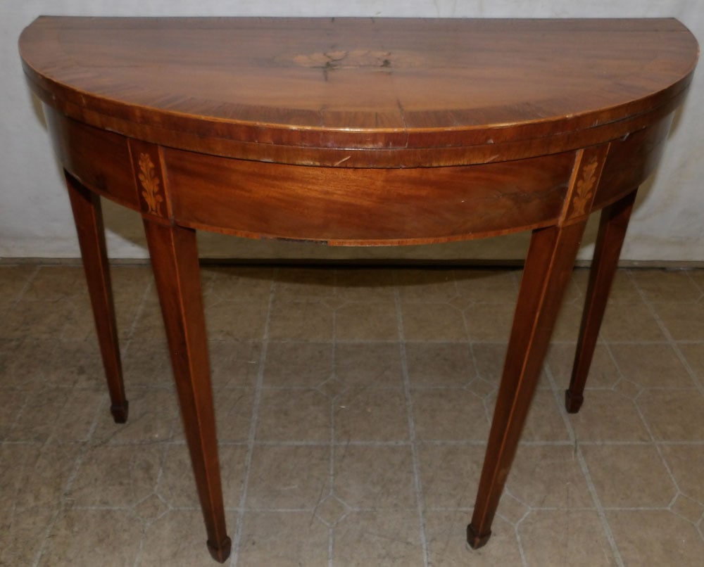 19th century mahogany inlay fold over top game table (1 of 4)